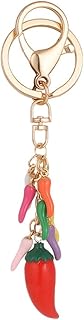 Chili Pepper Charm Keychain with Colorful Dangling Peppers, Car Keyring for Keys, Bags & Purse Accessories, Red