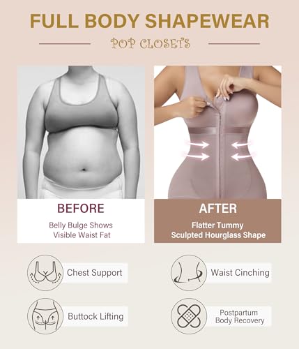 POP CLOSETS Full Body Faja Lace Bodysuits for Women Tummy Control Compression Booty Lifting Shapewear Purple L — view 5