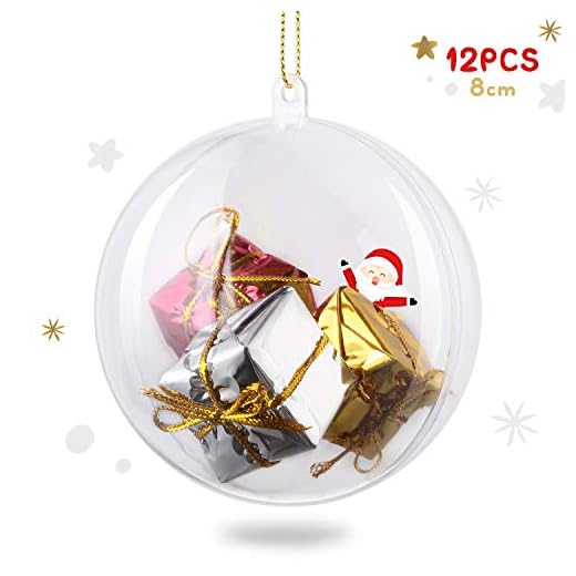 amzdeal Bolas de Navidad de 8cm - 12 Piezas Bolas de Plástico Transparentes, Rellenable y Divisible, Esferas Acrílicas para Decoración Navideña, DIY Adornos para Boda Fiesta Cumpleaños Halloween