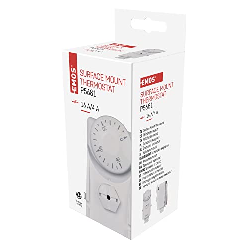 EMOS Anlegethermostat mit Drehknopf und Schraubenfeder, analoger Rohranlegethermostat für Heizung und Kühlung, Einstellbereich 0°C bis 90°C, 3,8 x 5,4 x 10,5 cm