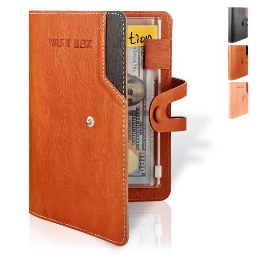 A6 Budget Binder with Zipper Envelopes, 12Pcs Cash Envelopes for Budgeting Wallet & 12Pcs Budget Sheets & 12Pcs Self-Adhesive Labels, PU Leather Envelope System Wallet for Cash Budgeting (Orange)