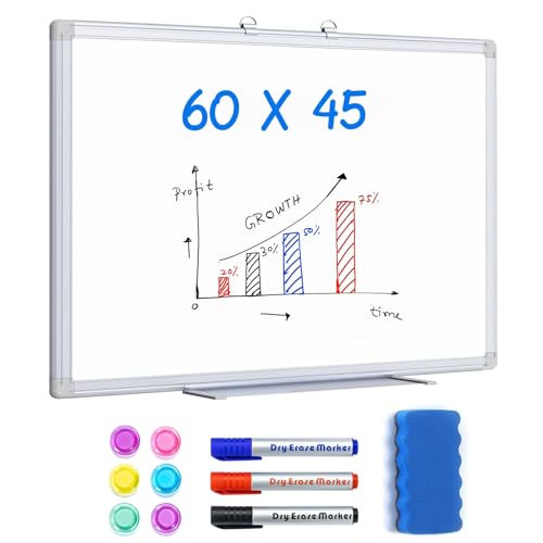 maxtek Whiteboard Magnetisch, 60 X 45 cm Magnettafel White Board Magnetwand mit 3 Whiteboard Stifte, 6 Magnete and 1 White Board Radiergummi, für Schule, Haus und Büro