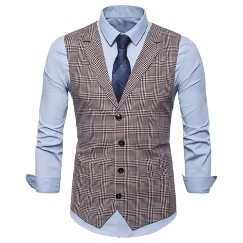 Men's Work Vest Lightweight Formal Plaid Casual Business Dress Vests Herringbone Wedding Party Formal Waistcoats