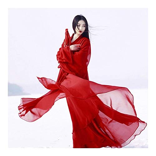 YUNGYE Ancient Chinese Costume Vêtements Femme Traditionnel Hanfu Tang Dynasty Costumes De Danse Folklorique Robe De Fée Tenues Rouge (Color : Red, Size : XXS)