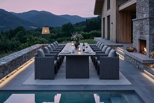 Image of PURPLE LEAF Outdoor Dining Set Oversized 13 Pcs with Olefin Armchairs Grey