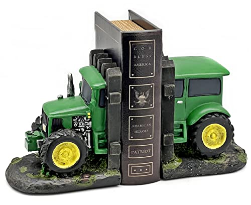 Bellaa Decorative Bookends Green Tractor Farmhouse American Farmer Book Ends Stoppers Nonskid Tabletop Shelves Retro Industrial Vintage Cottage Barn Yarn Cabin Home Decor #TOP1