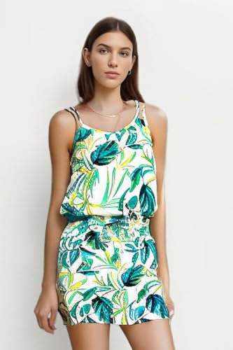Image of Women's Summer Dresses Casual Drawstring Dresses Sleeveless Halter Dresses Crew Neck Short Dress for Women