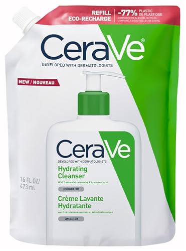 CeraVe - Crème Lavante Hydratante Eco Recharge, Visage et Corps, Nettoie et Hydrate Sans Altérer la Barrière Cutanée, Aux 3 Céramides Essentiels plus Acide Hyaluronique, Peau Normale à Sèche, 473 ml