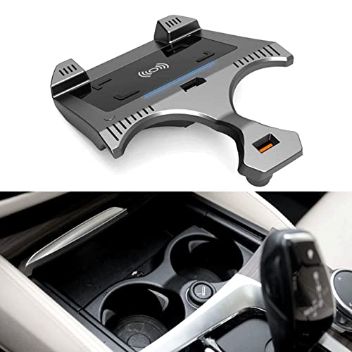Car Wireless Charger, for b m 5 Series 2018-2021 Center Console Accessory Panel Car Phone Charging pad,with QC3.0 USB 15W Qi Fast Charging Phone Charger Pad for All Qi Phone
