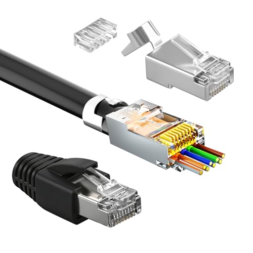 Image of Lumoia Gen 2 RJ45 Connector Cat7 Cat6A Pass Through Connectors, Gold Plated Shielded Ethernet Connector Cable 8P8C Network Plugs with Load Bars and RJ45 Boots Cover for Installation Cable 10 Pack