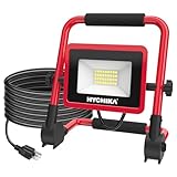 HYCHIKA 30W LED Work Light, 3500 Lumen Brightness Portable Flood Light with Stand, 6.6 ft Cord for Outdoor/Indoor LED, Car Repair