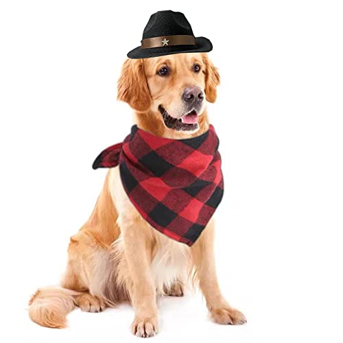 Aniac Pet Dog Cowboy Hat And Plaid Bandana Set Cat Cowboy Costume Puppy Adjustable Cowboy Cosplay Cap With Scarf For Birthday Halloween Holiday Festival And Daily Wear (Black) #TOP4
