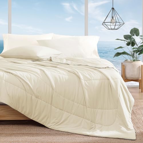 Monbix ChillChilla Cooling Comforter King Size-3 Pieces Cooling Blankets for Hot Sleepers and Night Sweats, Double-Sided Summer King Size Comforter Set, Breathable Lightweight Blanket Cream White