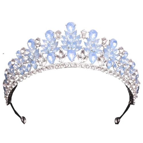 Queen Baroque Tiaras and Crown Blue Opal Silver Wedding Crown for Bride Wedding Anniversary Headpieces,Light Blue 9