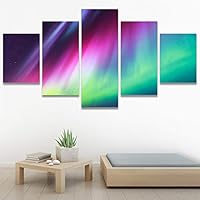 SIGNWIN 5 Panel Canvas Wall Art Modern Art Astronomy & Space Aurora Colorful Global Multicolor Photography for Home Decorations Ready to Hang - 60