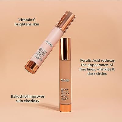 YENSA Super Serum Silk Foundation - Hydrating, Full Coverage Foundation with Vitamin C & Bakuchiol Oil - Blurs Imperfections & Evens Skin Tone - Korean Skin Care Makeup - Deep 1 (1 oz)