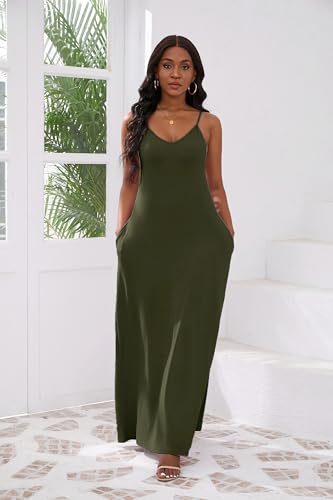 Image of vunahzma Womens Casual Fashion Sleeveless Plus Size Loose Long Sexy Maxi Dress with Pockets