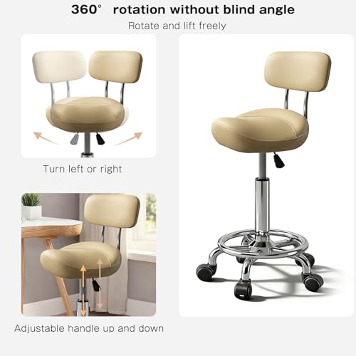 Image of Saddle Stool with Ring Pedal and Back, Adjustable Hydraulic Rolling Chair with Wheels for Medical, Massage, Salon, Spa, Kitchen, and Drafting Use