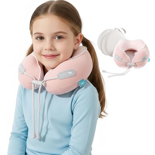 Image of Kids Travel Pillow - Memory Foam Soft Airplane Neck Pillow for Head Neck Support,Compact Design with Hard Case,for Airplane,Car,Home Recliner,or Toddler Travel Support (Kids Pillow-Pink)