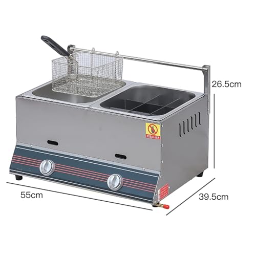 Kommerzielle Propan-Doppeltank-Fritteuse aus Edelstahl für Fast-Food-Restaurant, Außenbereich – Arbeitsplatte, LPG-Gas-Fritteuse mit Korb und Deckel – Bild 3