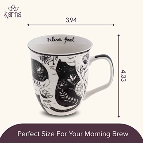 image for Karma Gifts 16 oz Black and White Boho Mug Cat - Cute Coffee and Tea M