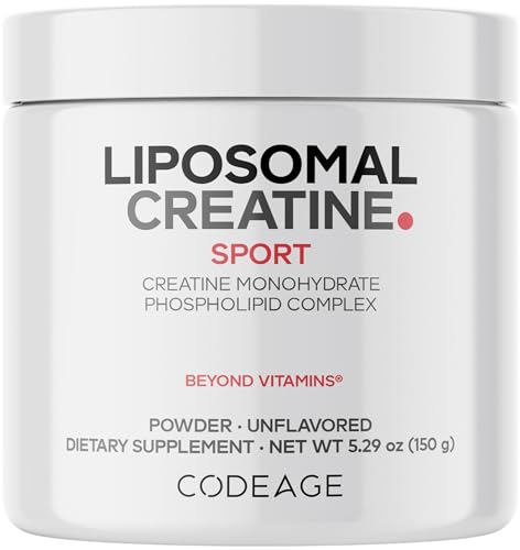 Codeage Liposomal Creatine Powder Supplement Pure Creatine Monohydrate 5000mg Pre Workout & Post Workouts - Unflavored Creatine Micronized Creatine Powder - Creatinine for Sports - 30 Servings