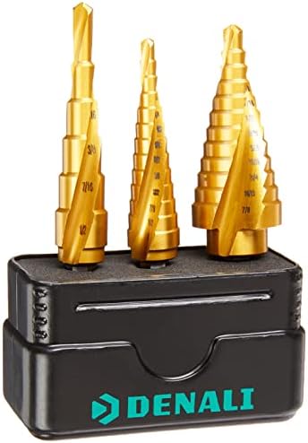 Amazon Brand - Denali 3-Piece Step Drill Bit Set, 1/8-1/2", 3/16-1/2", 3/16-7/8"