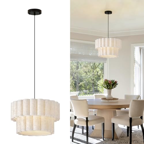 HILUXIA 16 Inch Wavy Linen Chandelier Modern Pendant Light Fixture,
