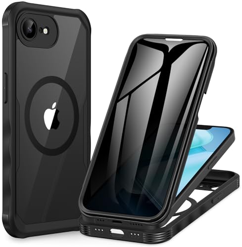 CENHUFO Magnética Antiespia Funda iPhone 16E [Compatible con MagSafe] Integrado 9H Cristal Templado Protector Pantalla y Protector cámara, 360 Grados Antigolpes Carcasa Capa Doble Cara Case - Negro