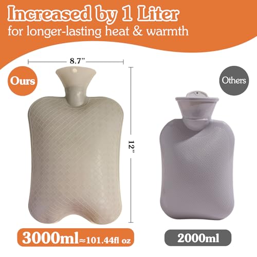 3L Extra Large Hot Water Bottle with Soft Plush Cover & Hand Pocket, Hot Cold Therapy Pack for Pain Relief, Long Lasting Warmth for Bed & Feet Pink