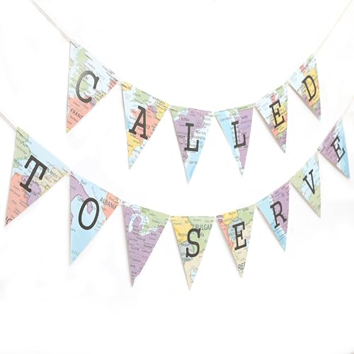 Called to Serve Map Banner - Missionary Farewell Party Decorations Mission World Map Bunting Banner Called to Serve Party Photo Props Missionary Mission Calling Open Garland Supplies
