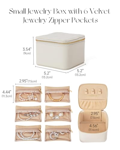 CASEGRACE Travel Jewelry Case, Jewelry Organizer with 6 Velvet Pouch Bags, Travel Jewelry Storage for Necklaces Rings Earrings, Gift for Women Girls, Beige White — view 4
