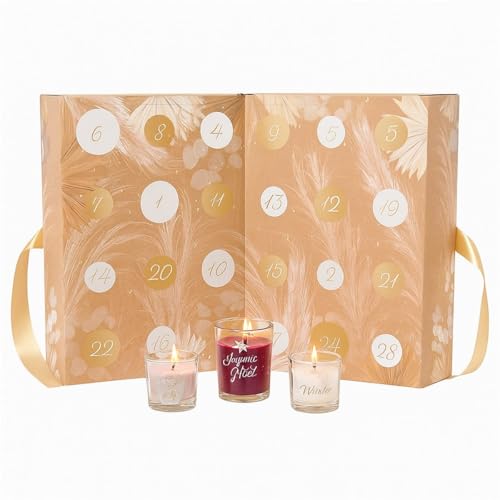 Calendario de Adviento de lujo con 24 velas perfumadas exclusivas, diseño elegante y exquisitas fragancias de invierno, color beige