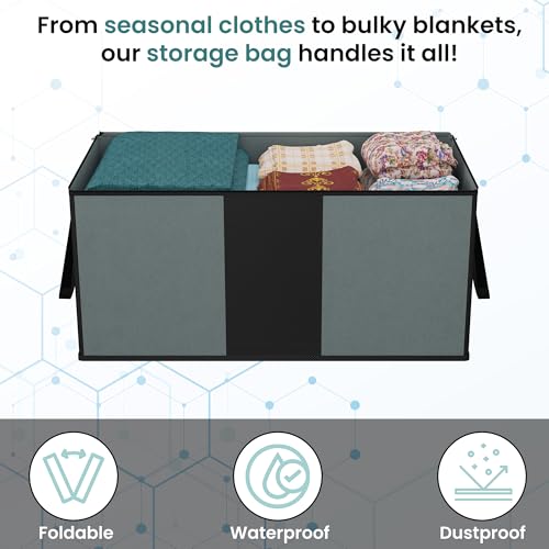 Image of Kuber Industries Rexine Underbed Storage Bag | Foldable Blanket Bags | Waterproof Clothing-Bedding Bag | Closet Wardrobe Organizer | Carry Handle | Black Patti | Large | Grey, 48cm, 40cm