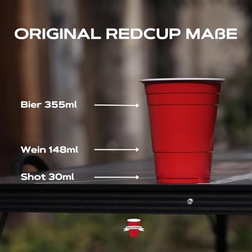 RedCupShop® Beer Pong Becher Set | 50 Red Cups (16oz/473ml) + 4 Bälle | Wiederverwendbar & spülmaschinenfest | Rote Partybecher für Spiele & Feiern