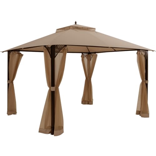 TANGZON Gazebo Replacement Cover 3x3.7m Waterproof Patio Canopy Tent Top with Air Vent & Drainage Holes 2-Tier Replacement Roof Canopy Sun Awning Shelters for Garden Patio (TOP COVER ONLY) (Brown)