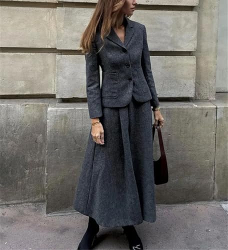 Women's Lapel Slim-Fit Single-Breasted Blazer and Textured Commuter Skirt4