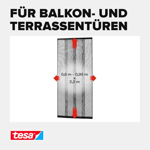 tesa INSECT STOP Aluminium Lamellen Vorhang Premium - teleskopierbarer Insektenschutzvorhang - für Balkon- und Terrassentüren - einfache Montage ohne Bohren - 95 x 220 cm - Anthrazit (Durchsichtig)