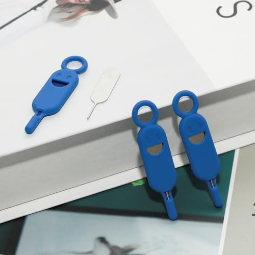 Lilaly 6 Pcs SIM Card Removal Tool SIM Ejector Pin and Card Tool Set Cute Silicone SIM Card Needle Tool, Blue
