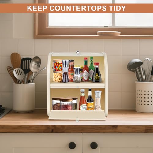 Nymblis Bread Bin, Bread Bins for Kitchen, Double Bread Box with Roll Top Lid, Metal Bread Storage Containers Bins Creamy White (30 x 25 x 33 cm) - Cosy Home Interiors Nymblis Bread Bin, Bread Bins for Kitchen, Double Bread Box with Roll Top Lid, Metal Bread Storage Containers Bins Creamy White (30 x 25 x 33 cm) - Image 6