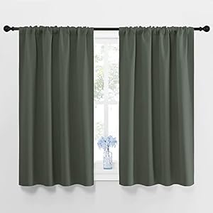 NICETOWN Bedroom Curtains Blackout Draperies - All Season Thermal Insulated Solid Rod Pocket Top Blackout Curtains/Drapes for Kid's Room (Dark Mallard, 1 Pair, 42 x 45 Inch)