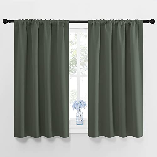 NICETOWN Bedroom Curtains Blackout Draperies - All Season Thermal Insulated Solid Rod Pocket Top Blackout Curtains/Drapes for Kid's Room (Dark Mallard