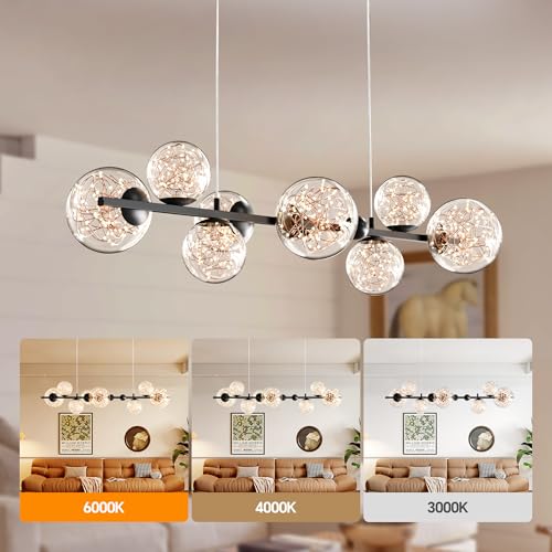 Farmhouse Dining Room Light Fixtures 8-Light Glass Chandeliers Ceiling Lights Kitchen Island, Living Room Entryway, 39" Modern Sputnik Ceiling Light with Light LED Bulb by Yeeqiozr - Used condition - Image 3