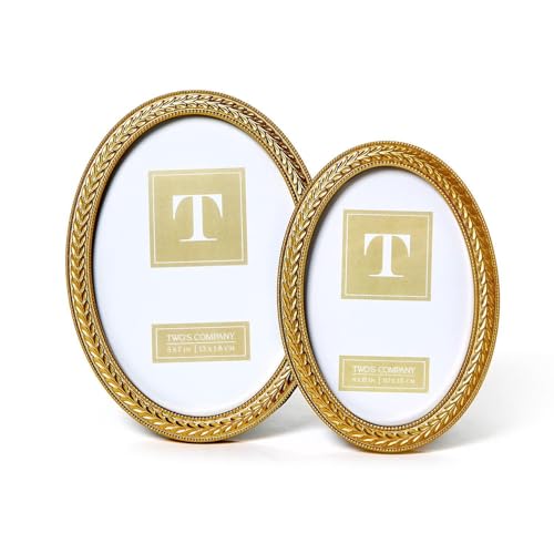 Two's Company Laurel Wreath Gold Oval Photo Frames