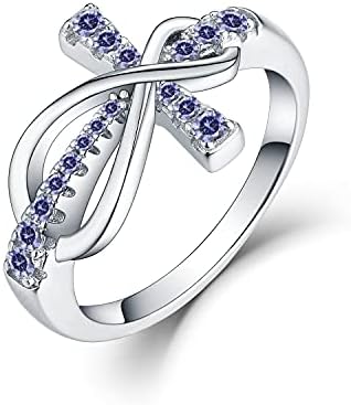 JO WISDOM Women Ring, 925 Sterling Silver Infinity Cross Crucifix Ring with AAA Cubic Zirconia December Birthstone Tanzanite Color Rings for Women size 7