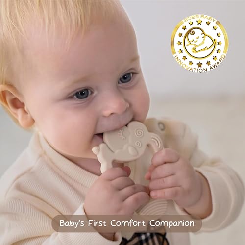Image of Moonkie Teething Toy, Safe and Easy to Hold, Soothing BPA-Free Silicone Teethers, to Prevent Finger Sucking, Best for Babies 0-6-12 Months (Muted Sheep, 1 Pack)