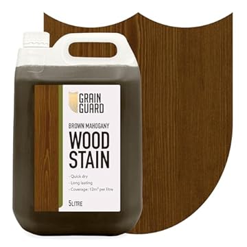GRAIN GUARD Wood Stain Water Based | Brown Mahogany | 5L | Interior Furniture Stain | Light & Dark Stains | Eco-Friendly & Non-Toxic Wood Dye | Easy Application | Quick Dry & Low Odour