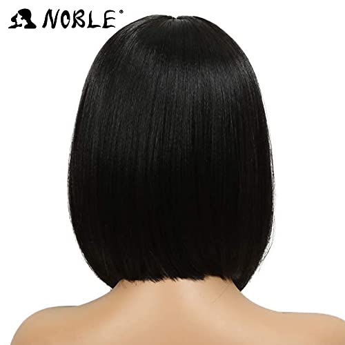 Noble Bob 4X4 Lace Front Wig Short Straight Black Bob Wigs For Women With Baby Hair Free Part Glueless Synthetic Lace Front Bob Wigs For Daily Party Cosplay Use 11.5 Inch #TOP3