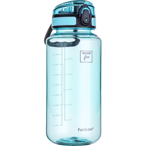 Fanhaw 1L Clear Tritan Water Bottle with Chug Lid, BPA-free, Wide Mouth, Leak Proof - for Gym, Travel, Home, School, Office (Baby Blue)