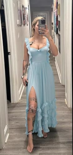 Raseal Chiffon Spaghetti Straps Bridesmaid Dress with Slit Long Ruffle Party Dress for Women RS2253